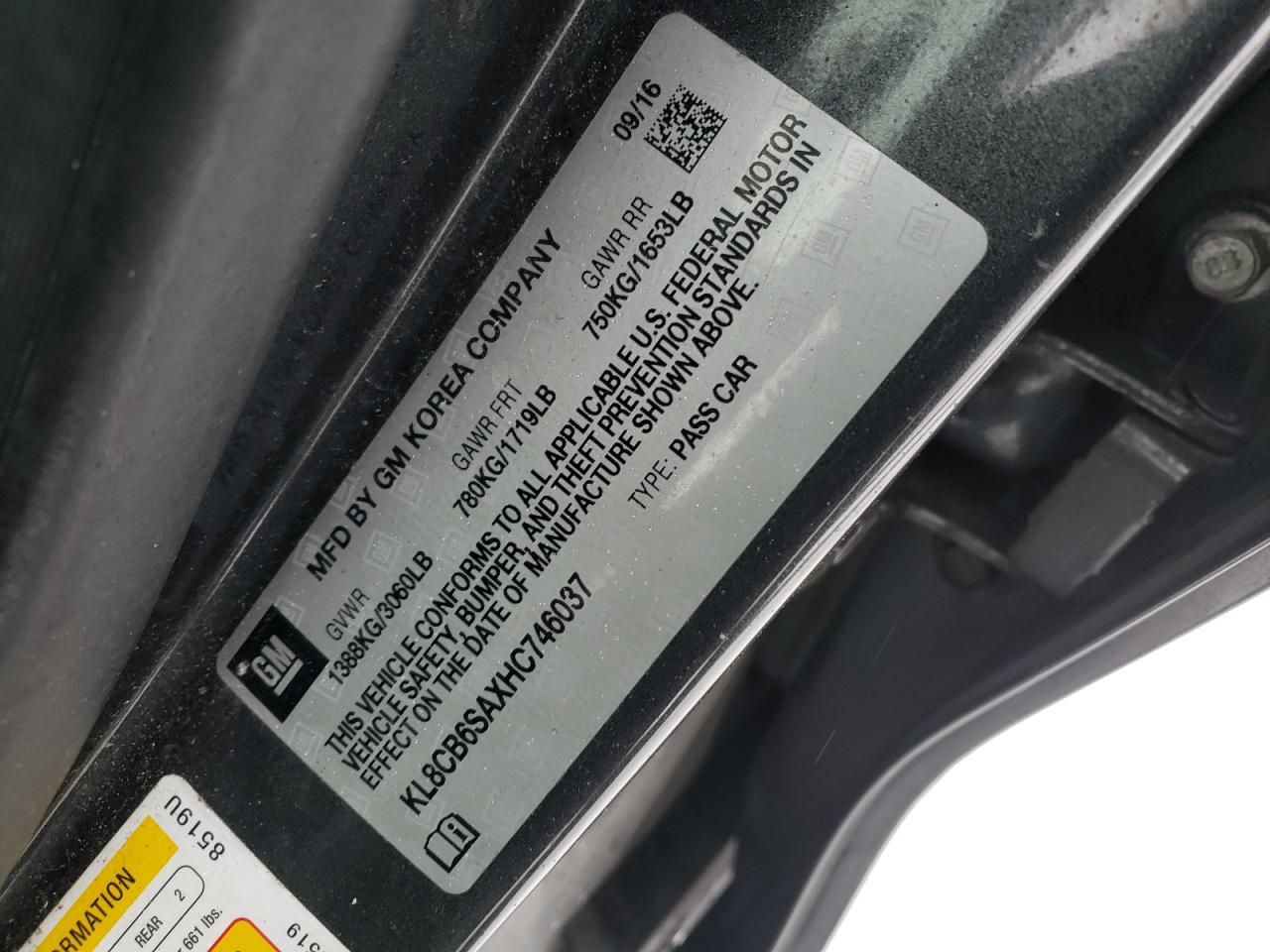 Photo 10 from auction – 2017 CHEVROLET SPARK LS with VIN KL8CB6SAXHC746037
