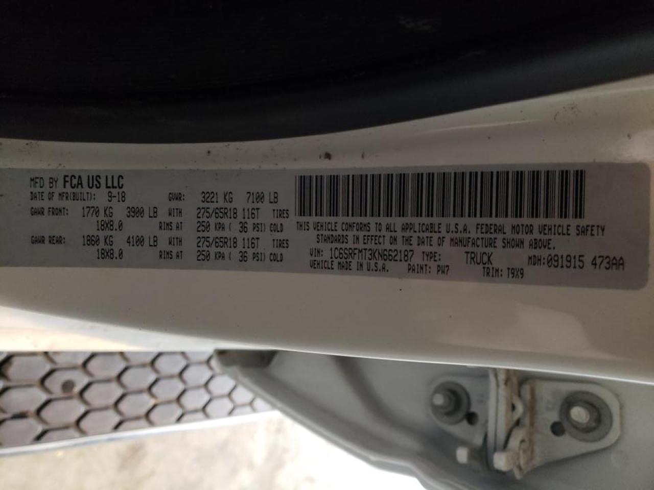 Photo 10 from auction – 2019 RAM 1500 BIG H with VIN 1C6SRFMT3KN662187