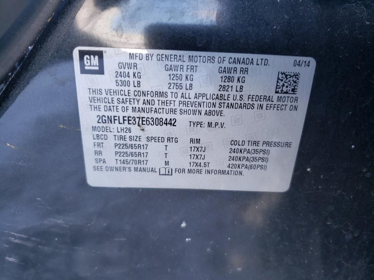 Foto 10 de la subasta – 2014 CHEVROLET EQUINOX LT con VIN 2GNFLFE37E6308442