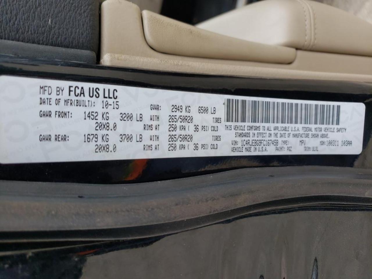 Photo 10 from auction – 2015 JEEP GRAND CHER with VIN 1C4RJEBG9FC167458