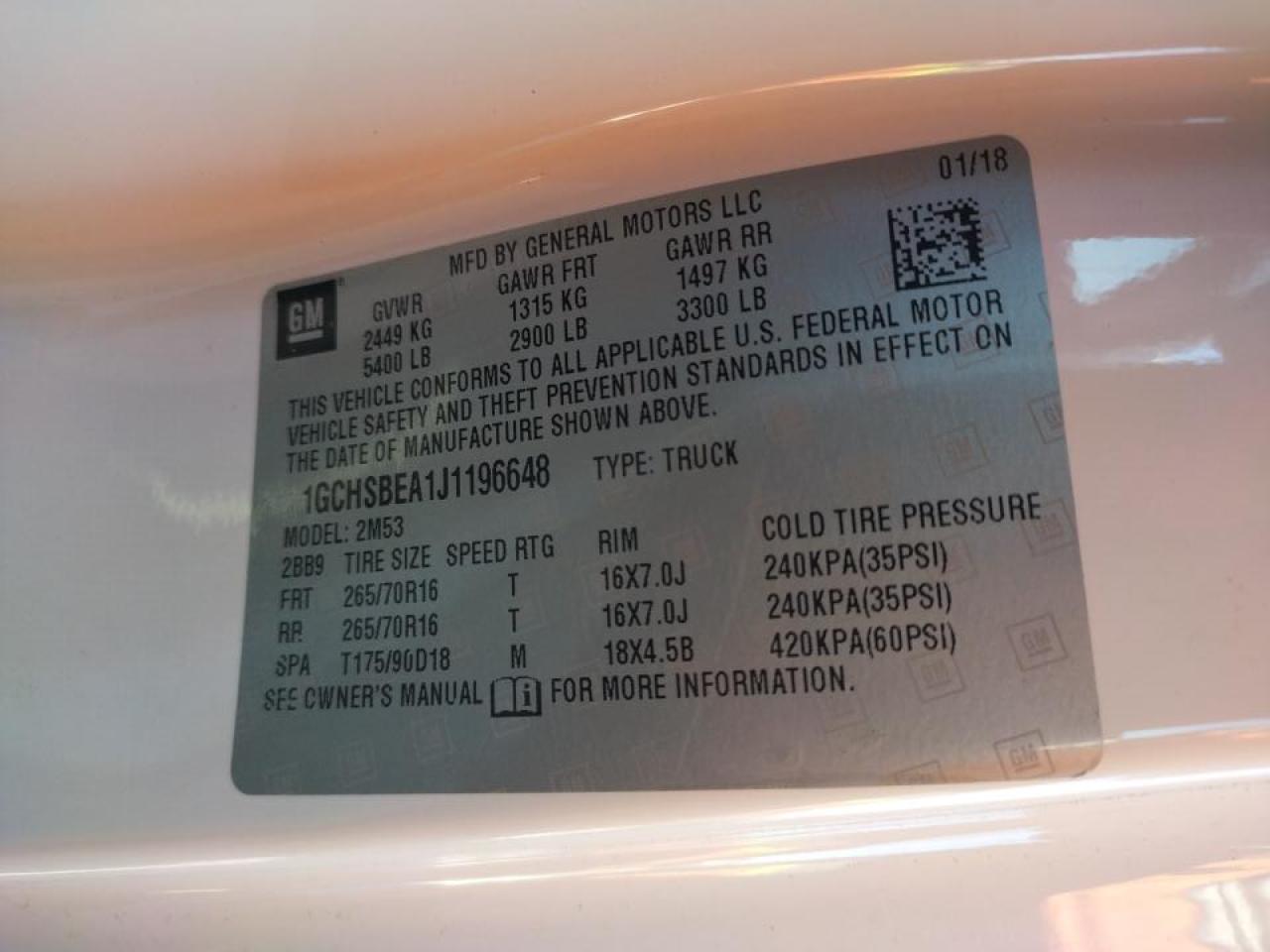 Photo 10 from auction – 2018 CHEVROLET COLORADO with VIN 1GCHSBEA1J1196648