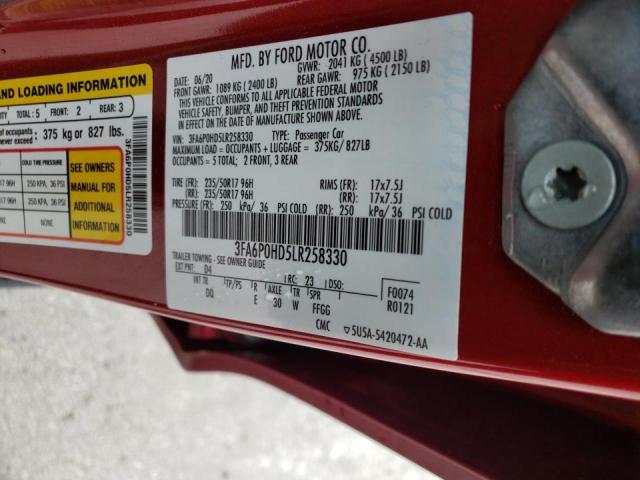 Photo 10 from auction – 2020 FORD FUSION SE with VIN 3FA6P0HD5LR258330