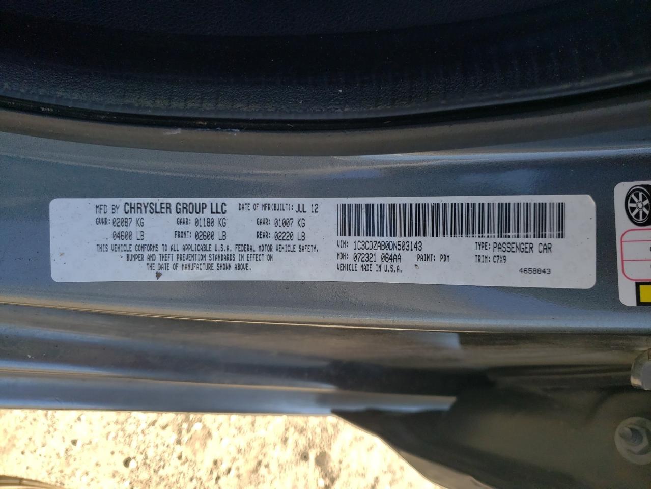 Photo 10 from auction – 2013 DODGE AVENGER SE with VIN 1C3CDZAB0DN503143