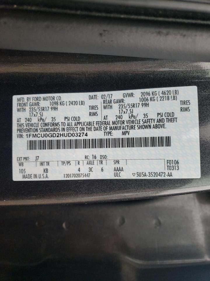 Photo 10 from auction – 2017 FORD ESCAPE SE with VIN 1FMCU0GD2HUD03274