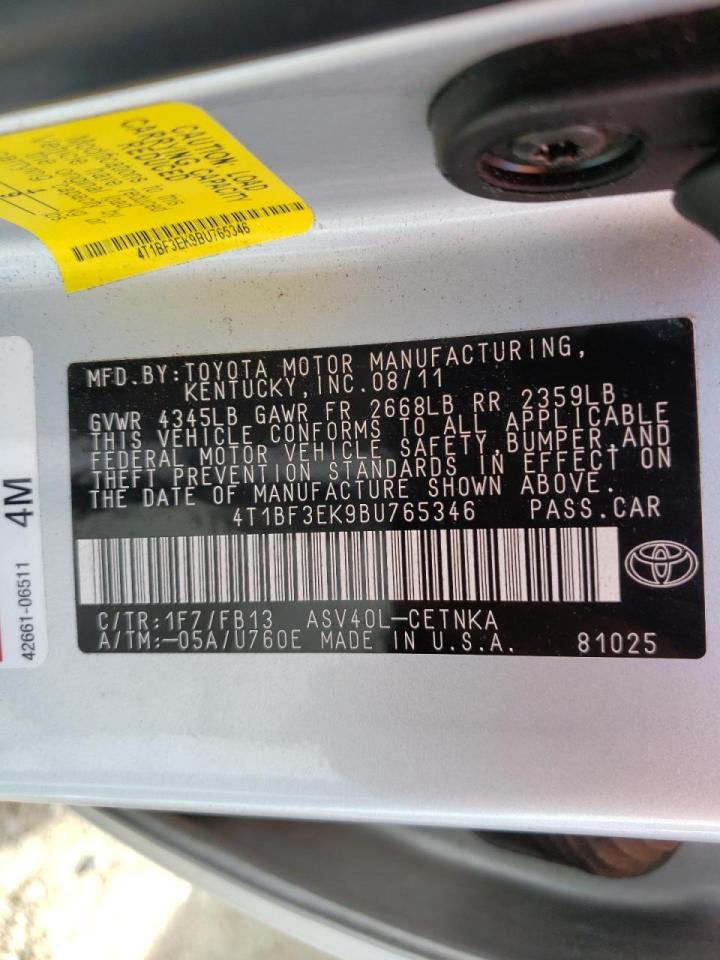 Photo 10 from auction – 2011 TOYOTA CAMRY BASE with VIN 4T1BF3EK9BU765346