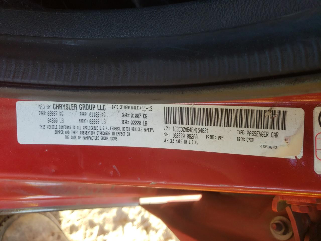 Photo 10 from auction – 2014 DODGE AVENGER SE with VIN 1C3CDZAB4EN154621