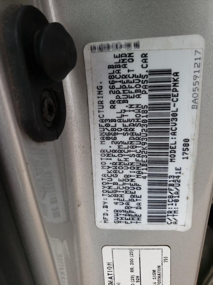 Photo 10 from auction – 2003 TOYOTA CAMRY LE with VIN 4T1BE32K93U230185