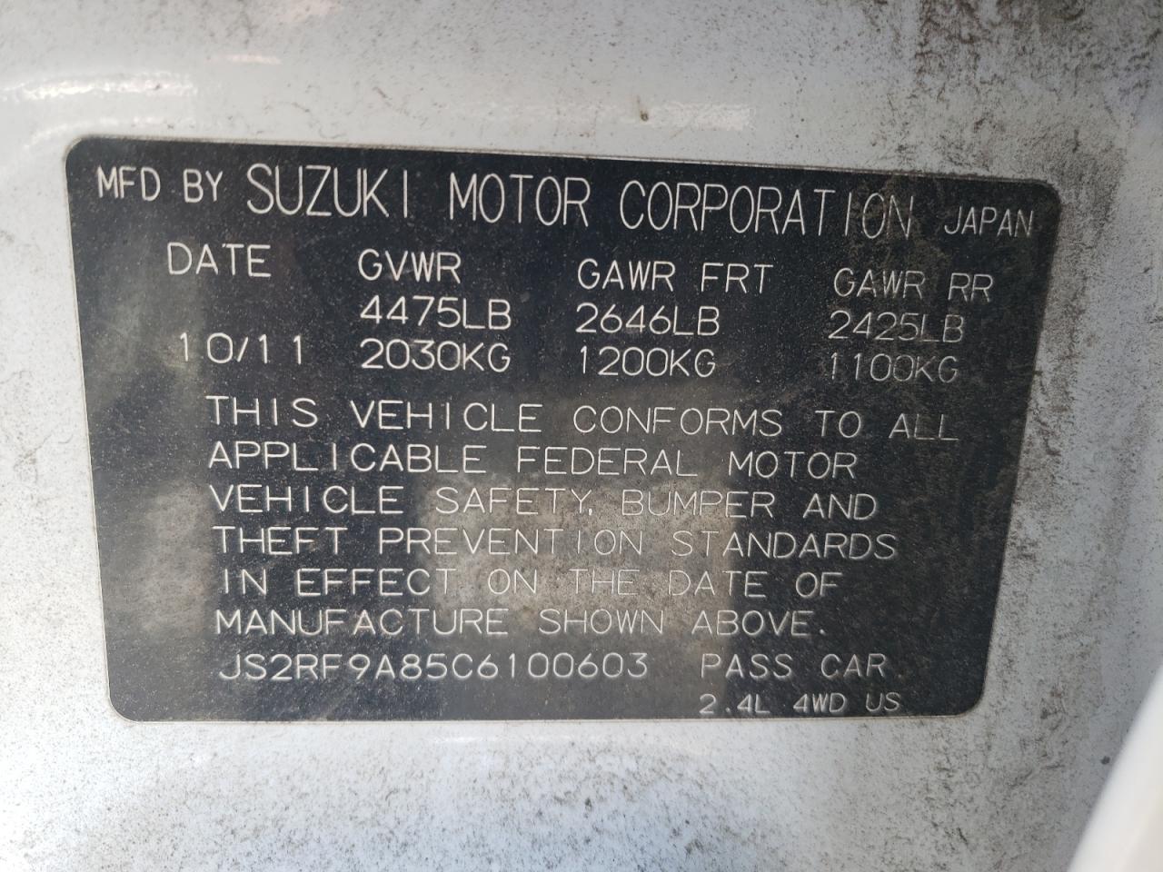 Photo 10 from auction – 2012 SUZUKI KIZASHI SP with VIN JS2RF9A85C6100603