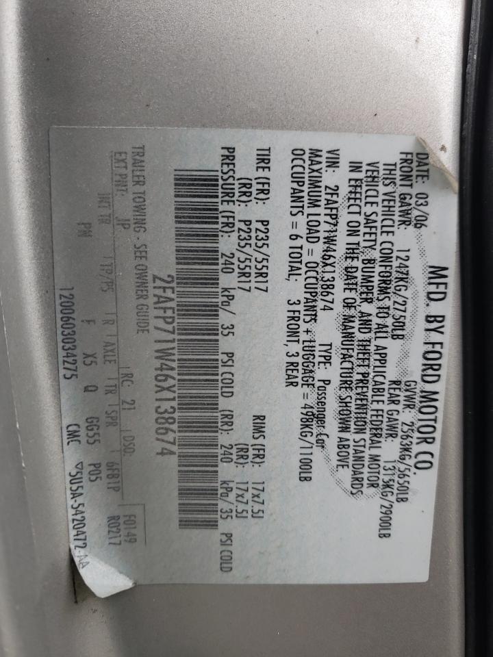 Photo 10 from auction – 2006 FORD CROWN VICT with VIN 2FAFP71W46X138674