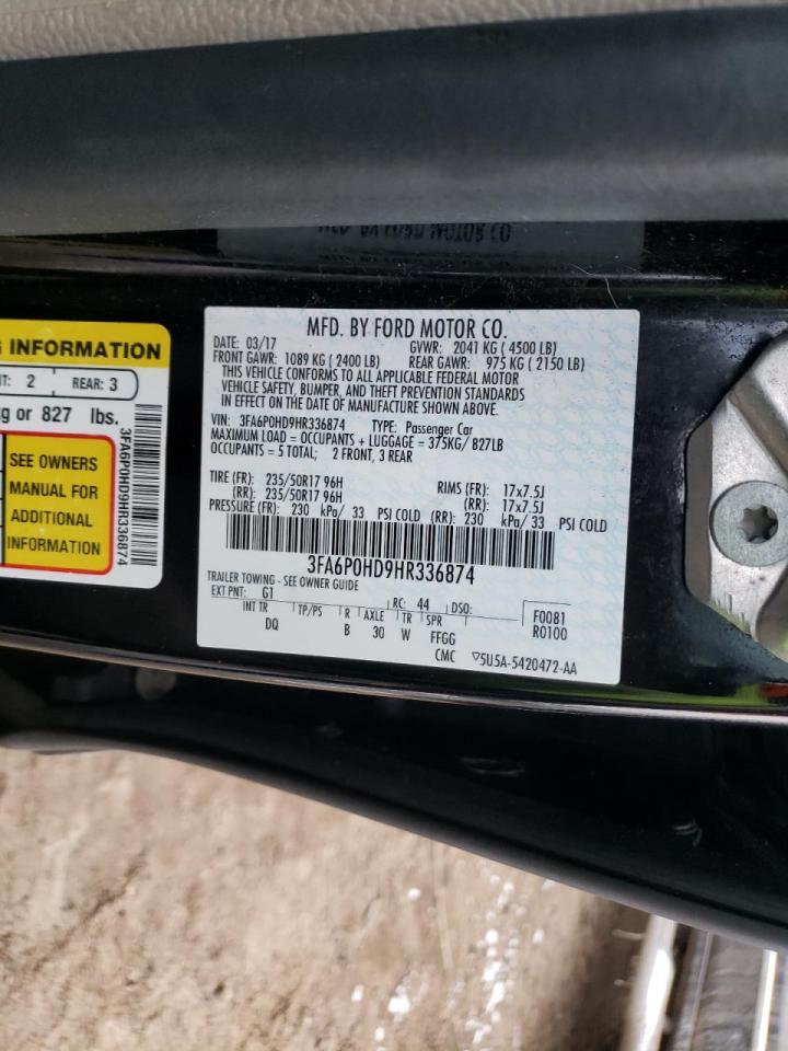 Photo 10 from auction – 2017 FORD FUSION SE with VIN 3FA6P0HD9HR336874