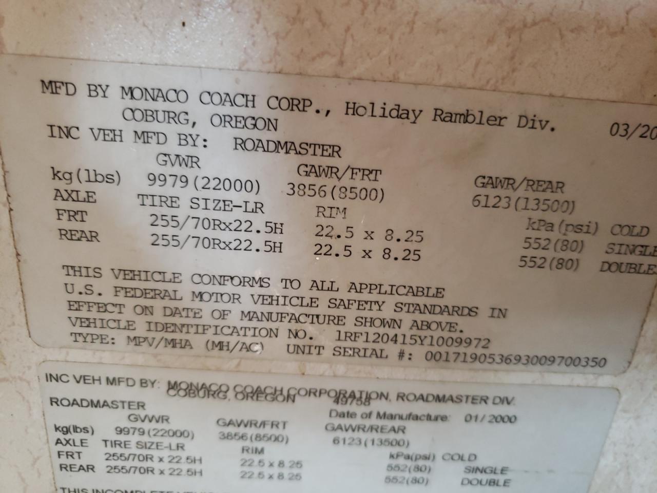 Photo 10 from auction – 2000 ROADMASTER RAIL EXECUTIVE with VIN 1RF120415Y1009972