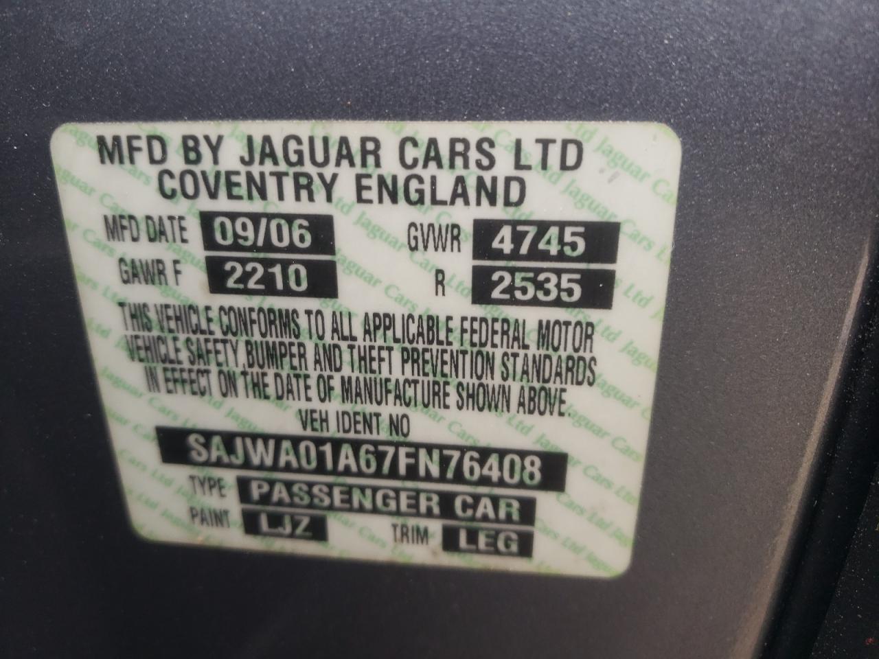 Photo 10 from auction – 2009 JAGUAR S-TYPE with VIN SAJWA01A67FN76408