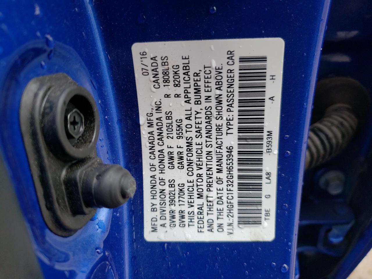 Photo 10 from auction – 2016 HONDA CIVIC EX with VIN 2HGFC1F32GH653946