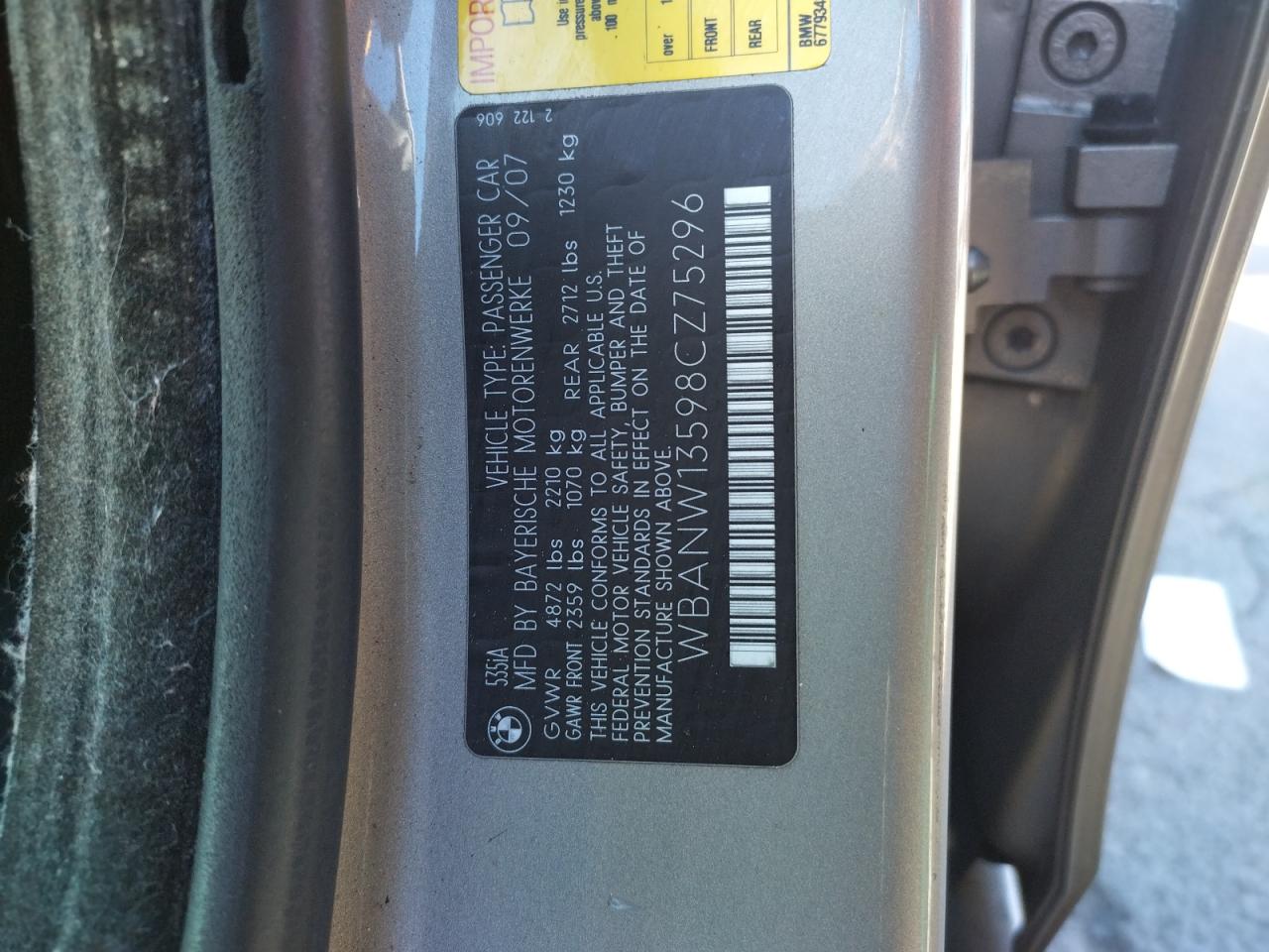 Photo 10 from auction – 2008 BMW 535 I with VIN WBANW13598CZ75296