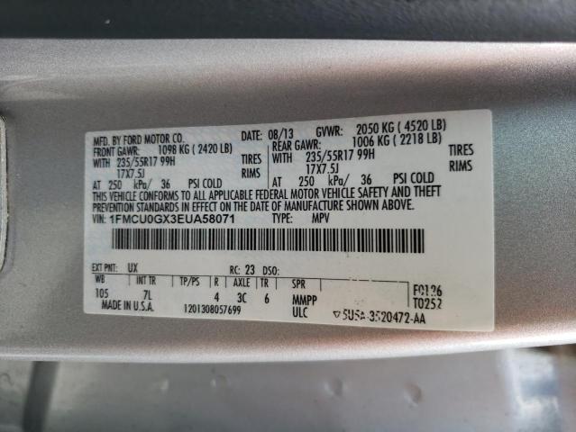 FORD ESCAPE SE 2014 with VIN 1FMCU0GX3EUA58071 - Photo from auction