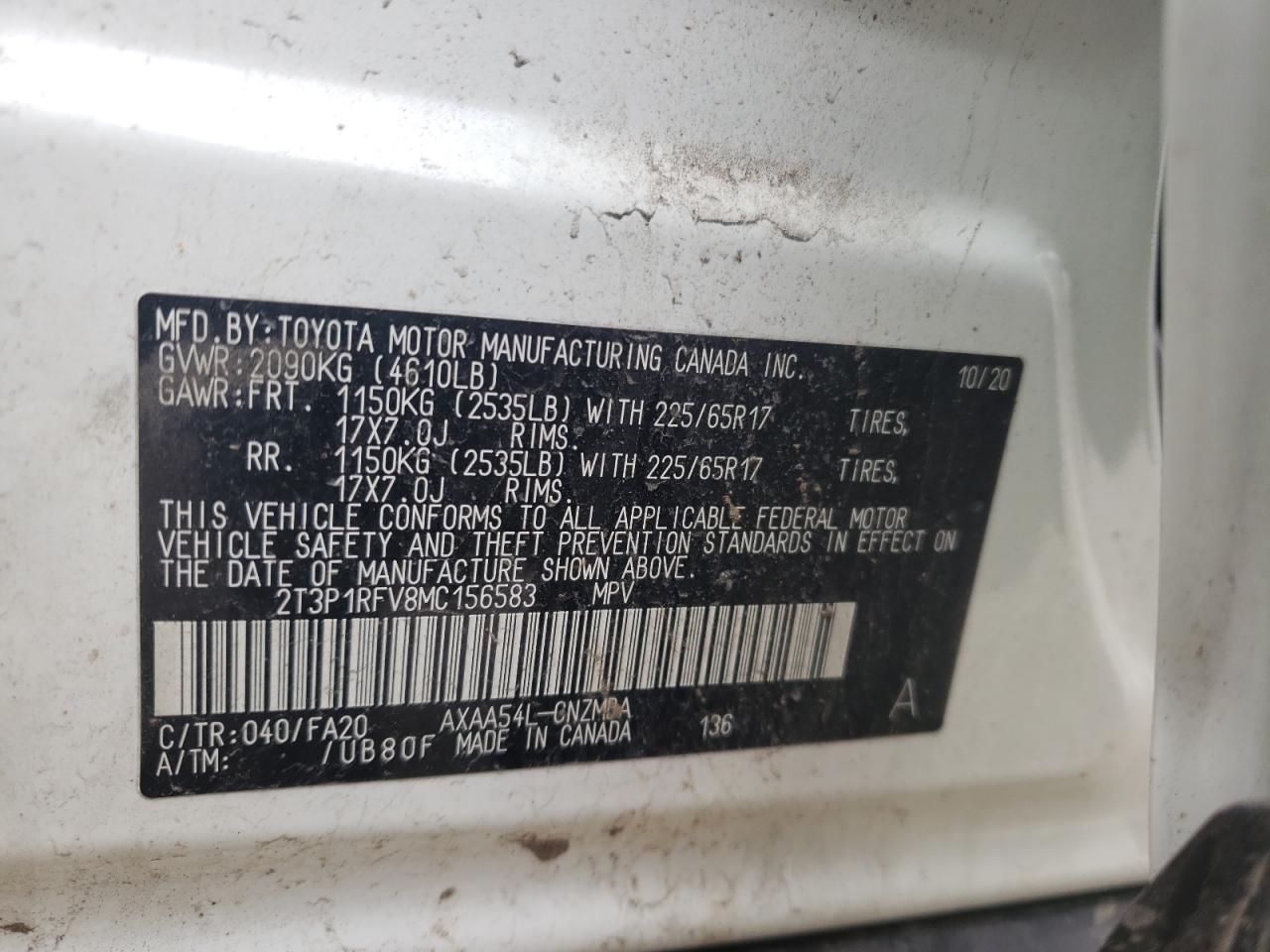 Photo 10 from auction – 2021 TOYOTA RAV4 XLE with VIN 2T3P1RFV8MC156583