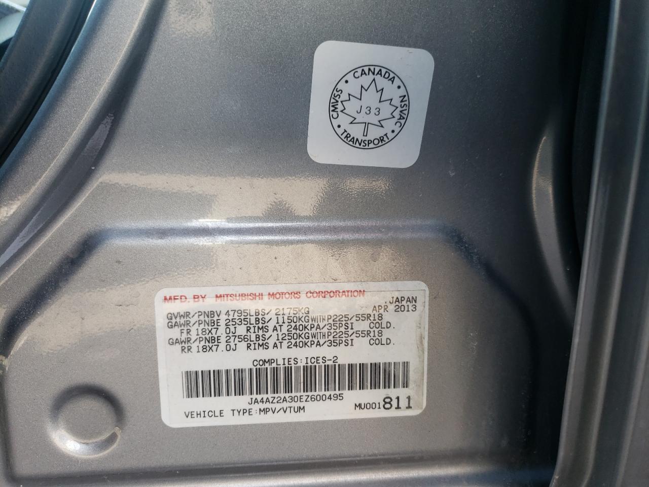 Photo 10 from auction – 2014 MITSUBISHI OUTLANDER with VIN JA4AZ2A30EZ600495