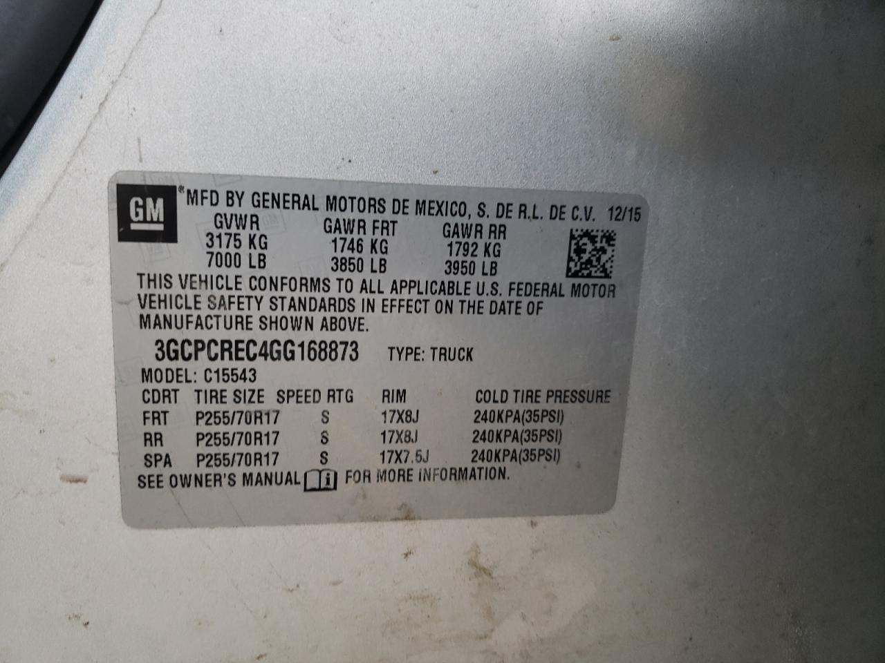 Photo 10 from auction – 2016 CHEVROLET SILVERADO with VIN 3GCPCREC4GG168873