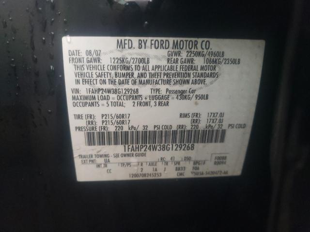Photo 10 from auction – 2008 FORD TAURUS with VIN 1FAHP24W38G129268