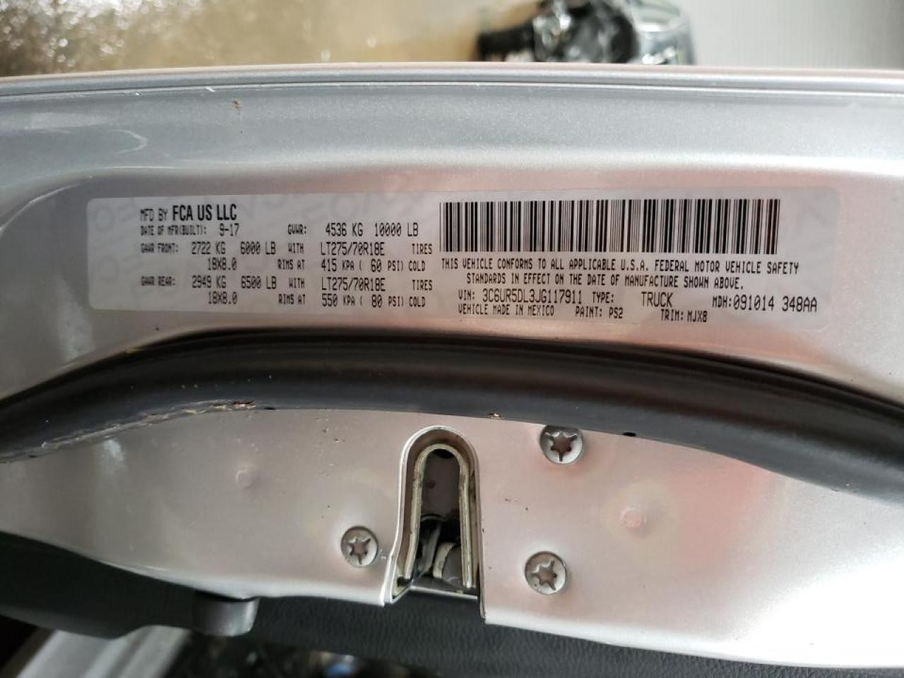Photo 10 from auction – 2018 RAM 2500 SLT with VIN 3C6UR5DL3JG117911