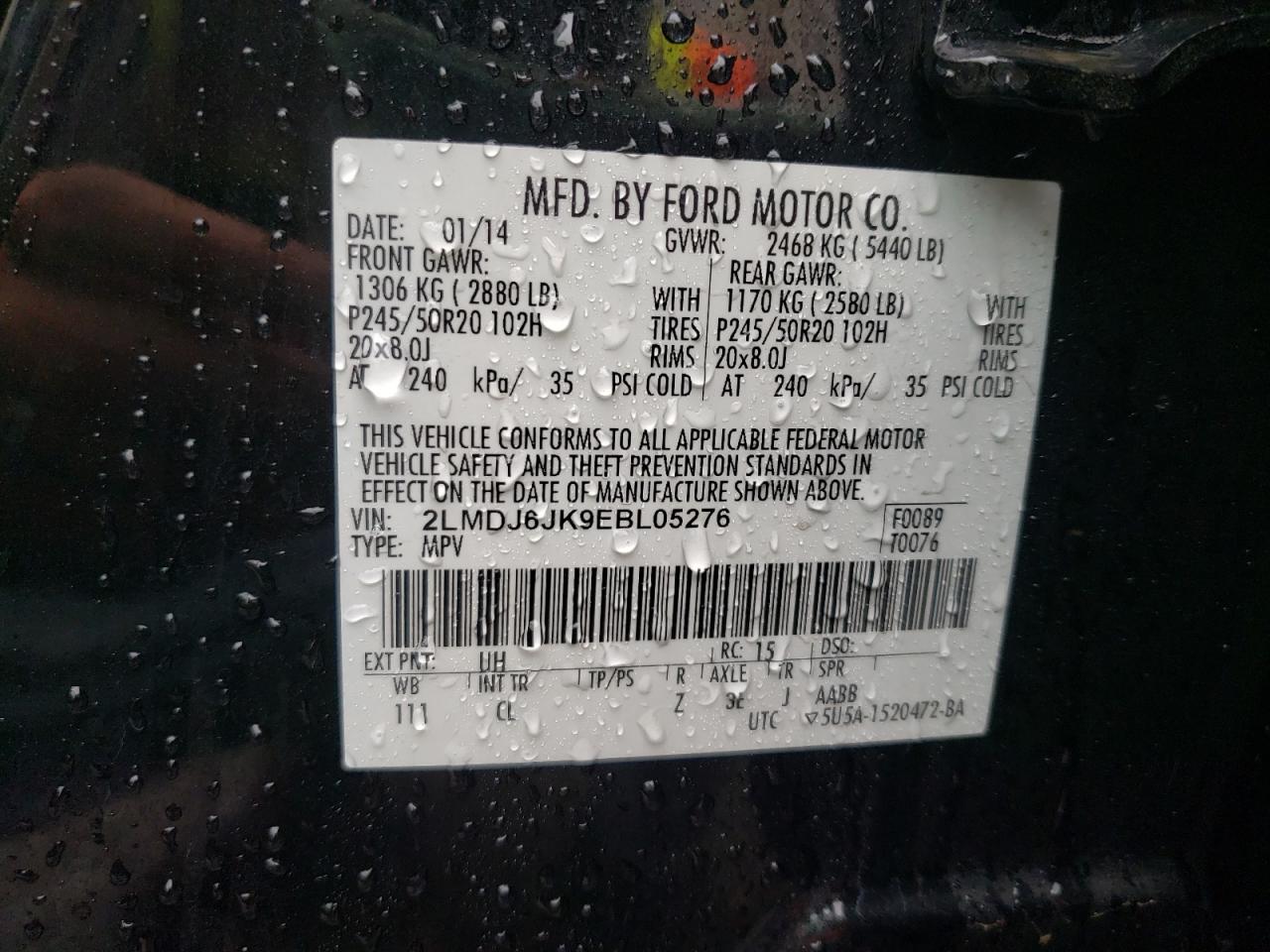Photo 10 from auction – 2014 LINCOLN MKX with VIN 2LMDJ6JK9EBL05276