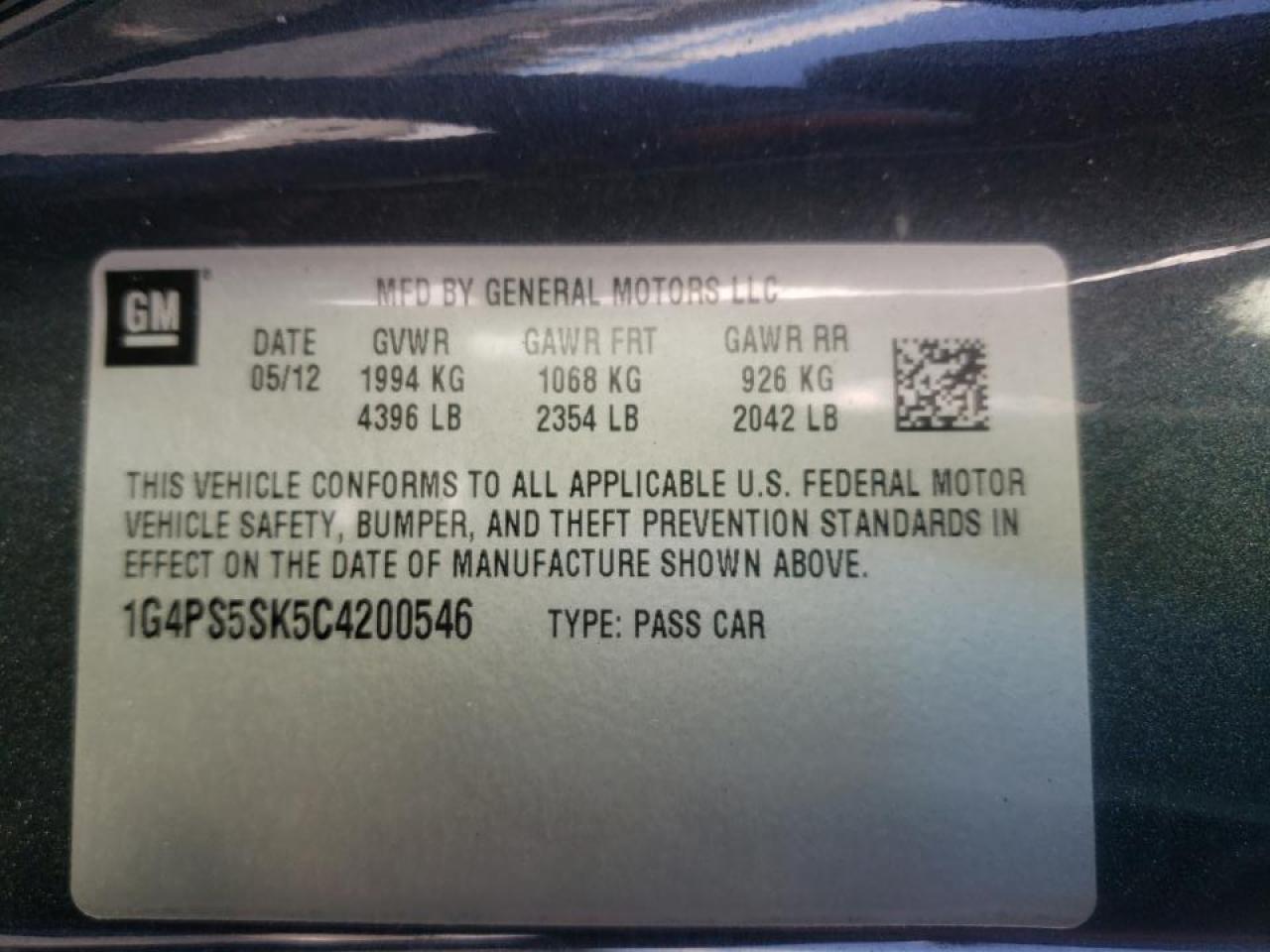 Photo 10 from auction – 2012 BUICK VERANO with VIN 1G4PS5SK5C4200546