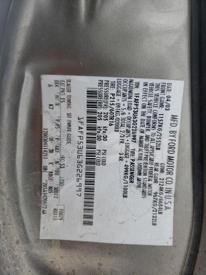 Photo 10 from auction – 2003 FORD TAURUS SE with VIN 1FAFP53U63G226997