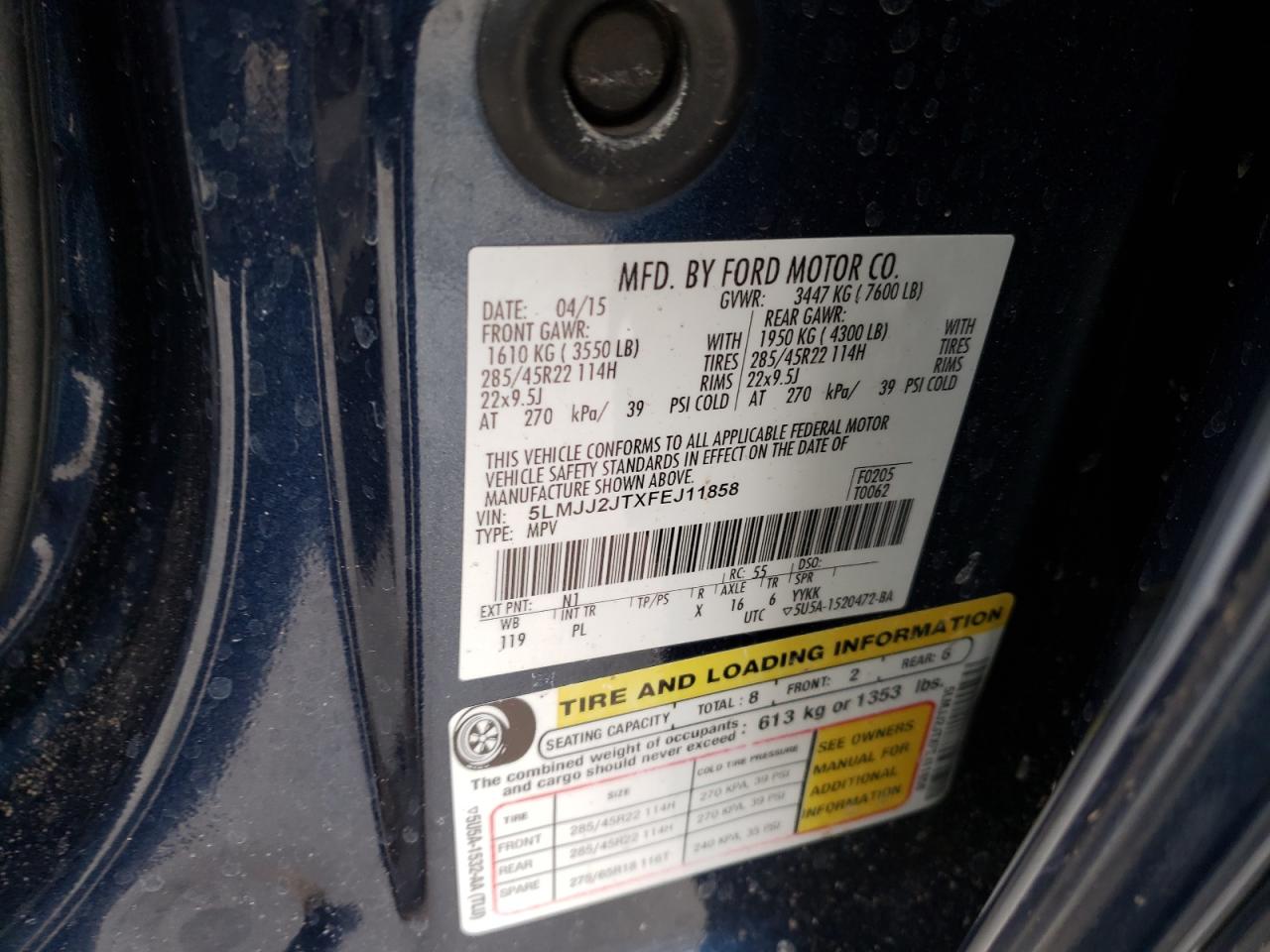 Photo 10 from auction – 2015 LINCOLN NAVIGATOR with VIN 5LMJJ2JTXFEJ11858
