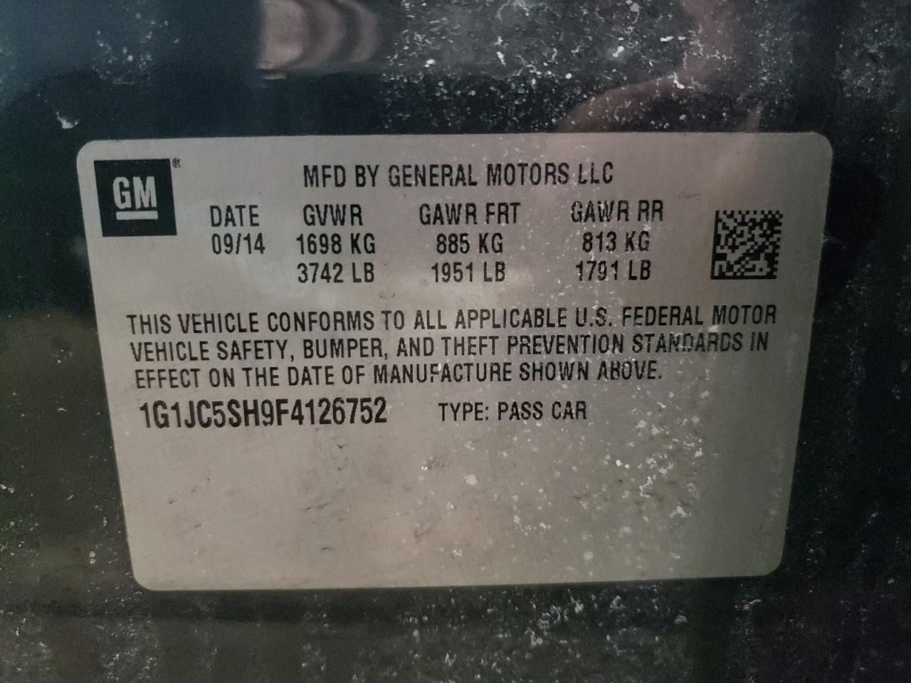 Photo 10 from auction – 2015 CHEVROLET SONIC LT with VIN 1G1JC5SH9F4126752