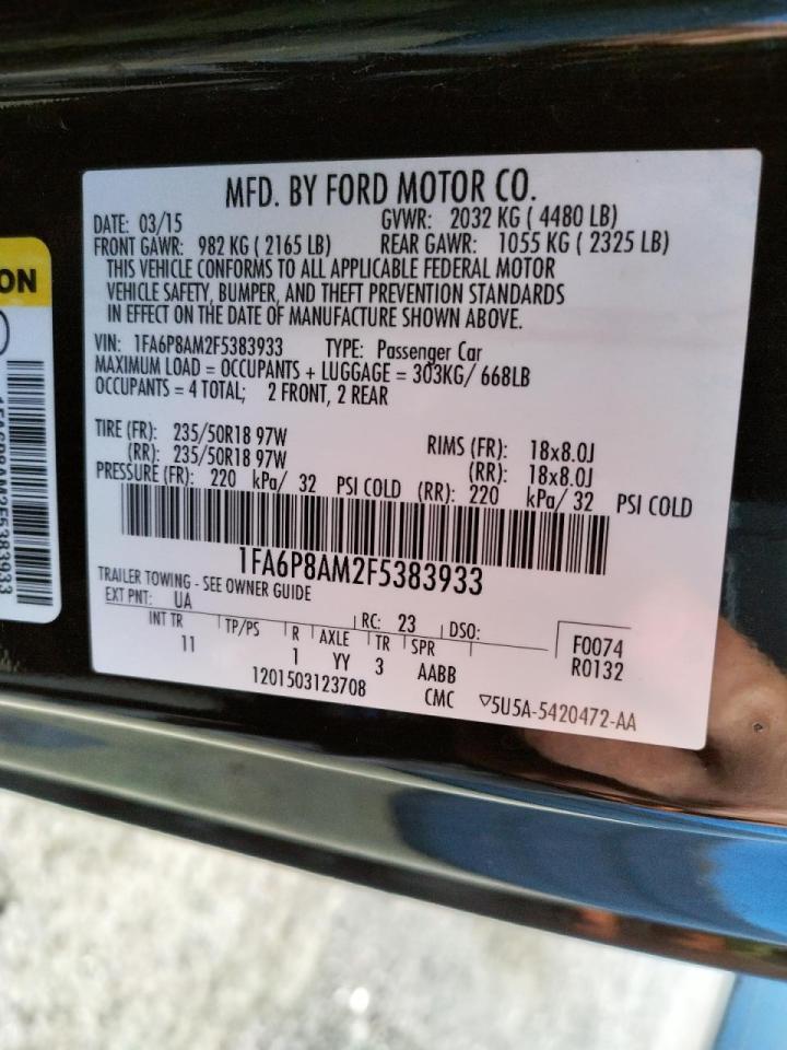 Photo 10 from auction – 2015 FORD MUSTANG with VIN 1FA6P8AM2F5383933