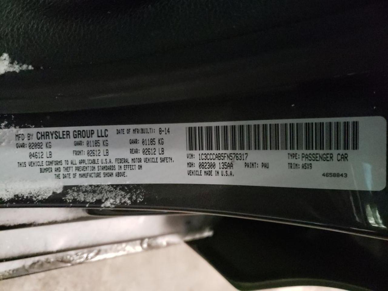 Photo 10 from auction – 2015 CHRYSLER 200 LIMITE with VIN 1C3CCCAB5FN576317