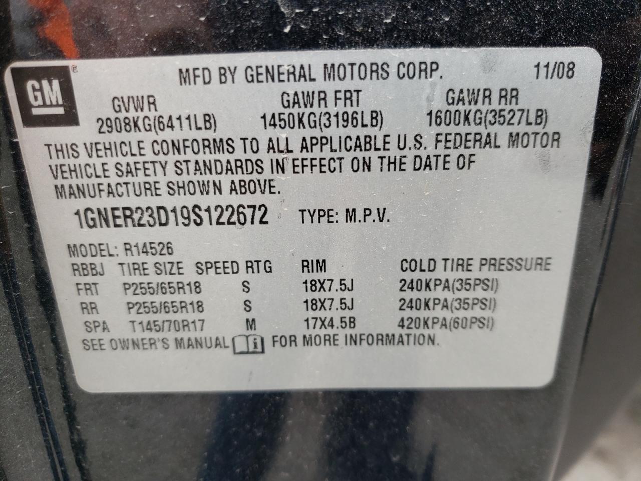 Photo 10 from auction – 2009 CHEVROLET TRAVERSE L with VIN 1GNER23D19S122672