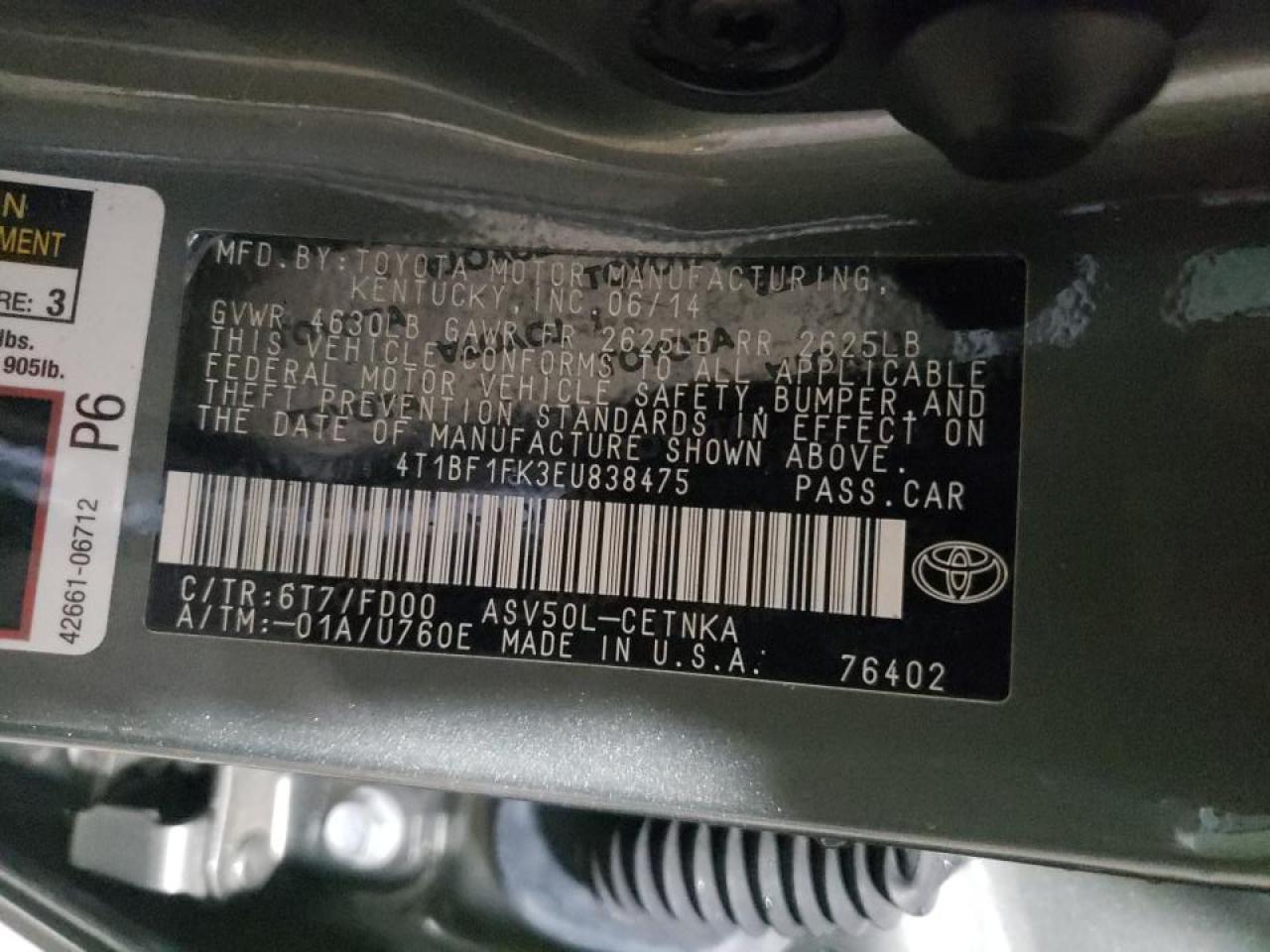 Photo 10 from auction – 2014 TOYOTA CAMRY L with VIN 4T1BF1FK3EU838475