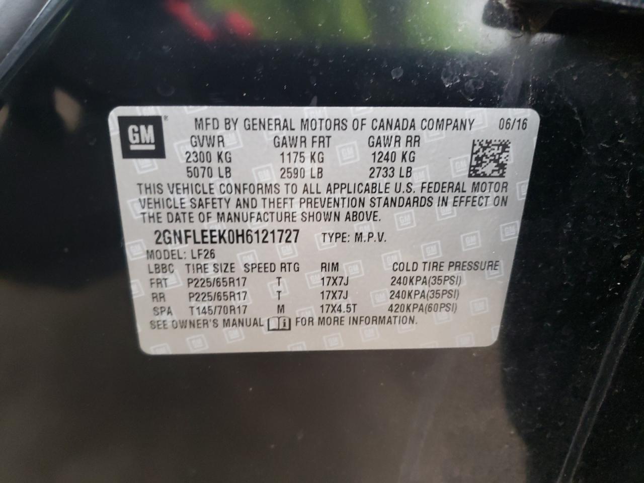 Photo 10 from auction – 2017 CHEVROLET EQUINOX LS with VIN 2GNFLEEK0H6121727