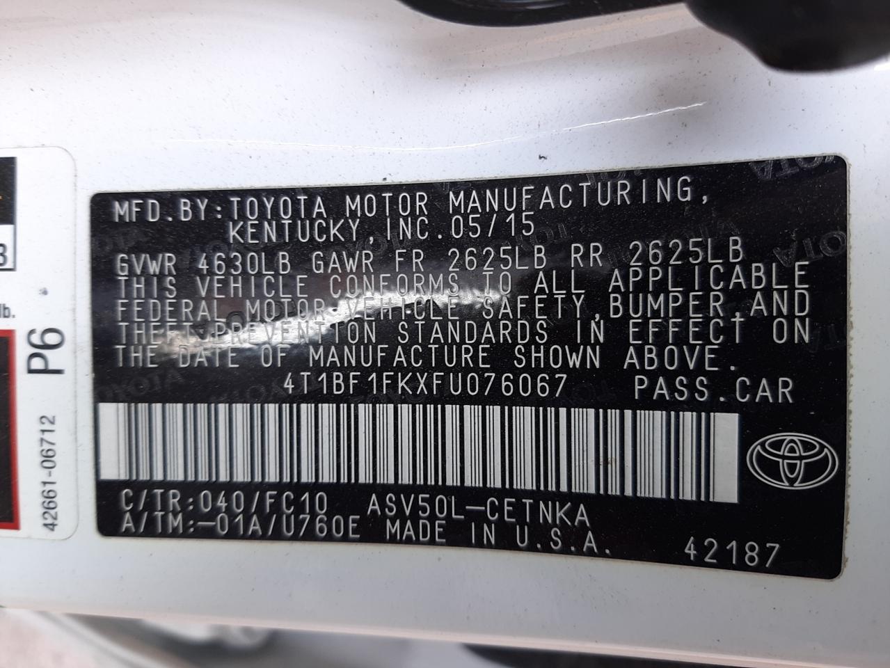 Photo 10 from auction – 2015 TOYOTA CAMRY LE with VIN 4T1BF1FKXFU076067