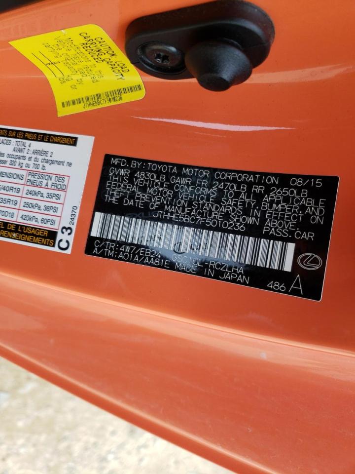 Photo 10 from auction – 2015 LEXUS RC 350 with VIN JTHHE5BC7F5010236