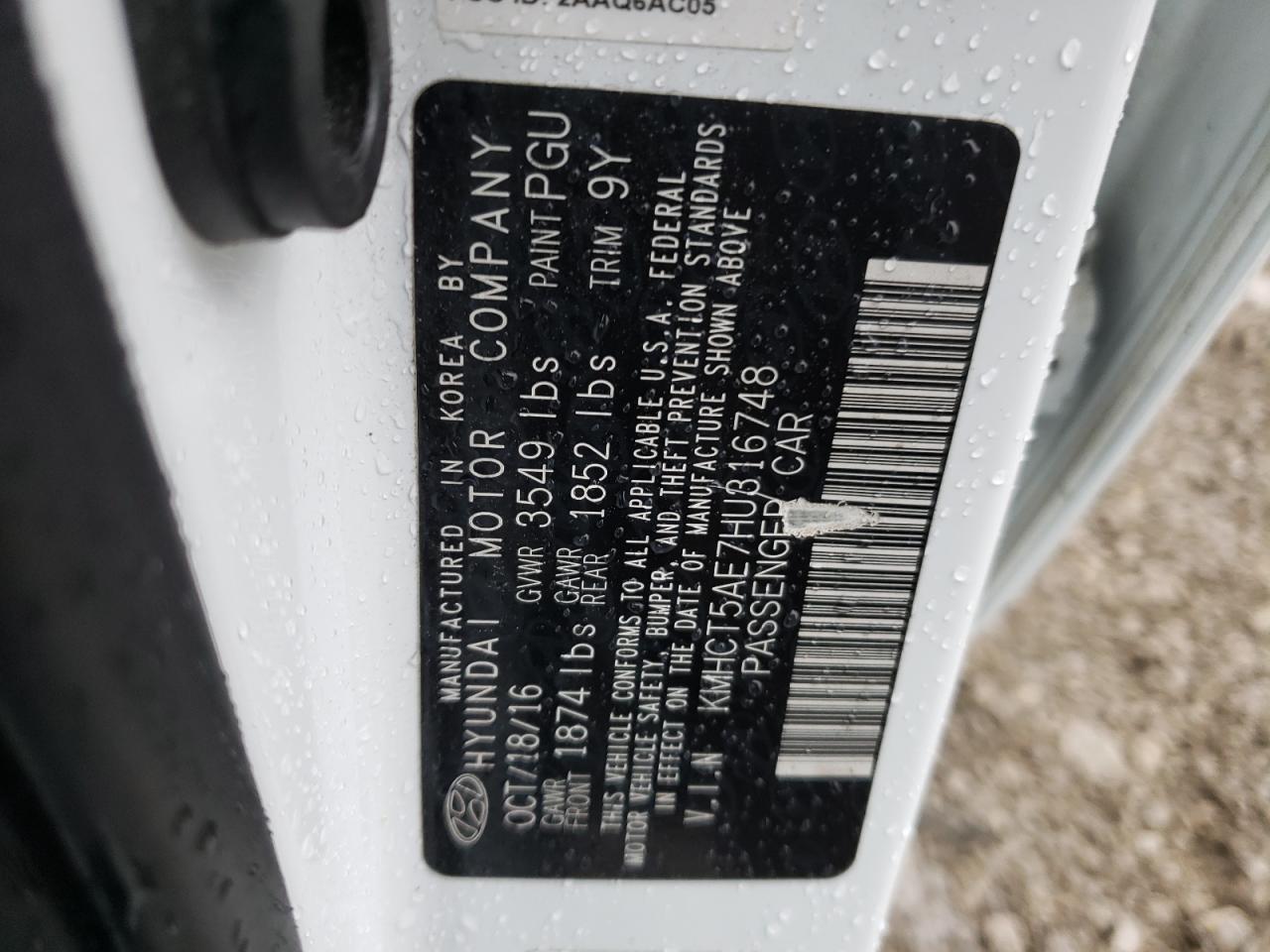 Photo 10 from auction – 2017 HYUNDAI ACCENT SE with VIN KMHCT5AE7HU316748