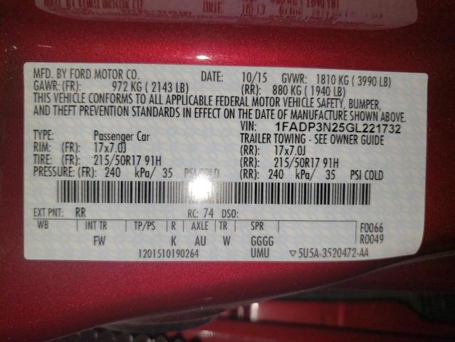 Photo 10 from auction – 2016 FORD FOCUS TITA with VIN 1FADP3N25GL221732