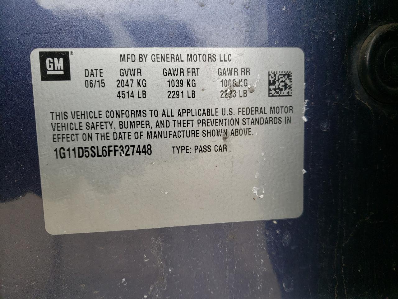 Photo 10 from auction – 2015 CHEVROLET MALIBU with VIN 1G11D5SL6FF327448