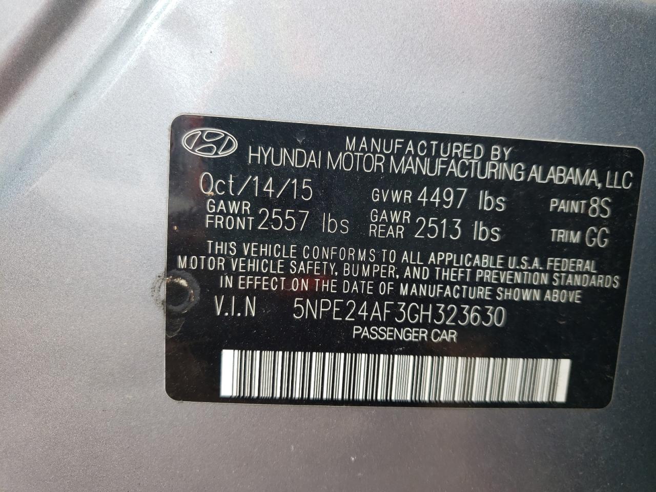 Photo 10 from auction – 2016 HYUNDAI SONATA SE with VIN 5NPE24AF3GH323630