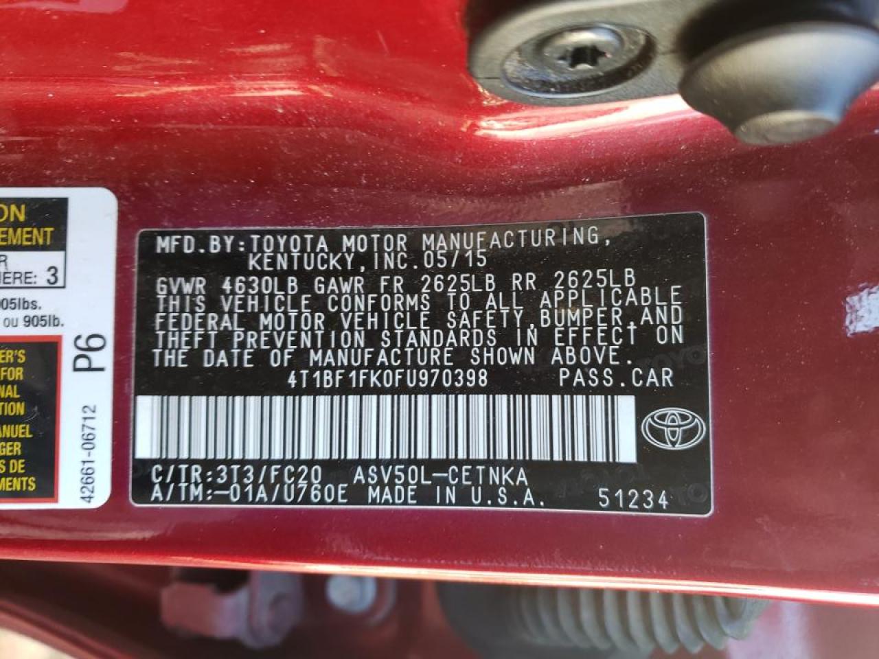 Photo 10 from auction – 2015 TOYOTA CAMRY LE with VIN 4T1BF1FK0FU970398
