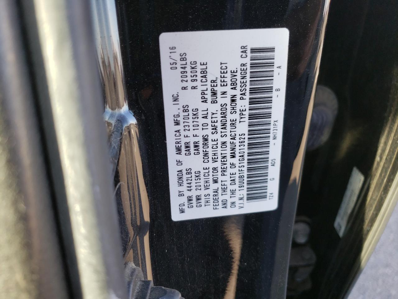 Photo 10 from auction – 2016 ACURA TLX TECH with VIN 19UUB1F51GA013625