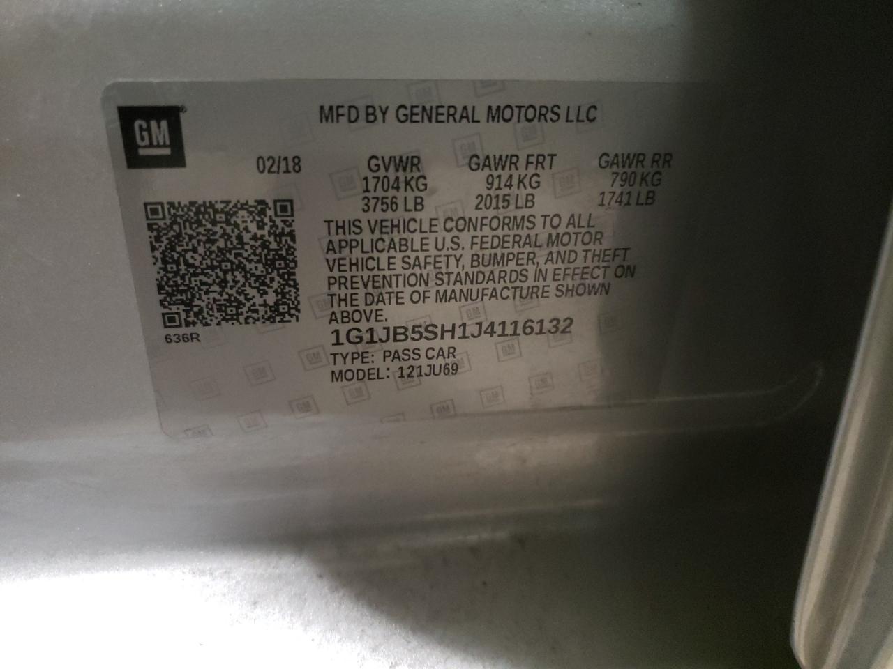 Photo 10 from auction – 2018 CHEVROLET SONIC LS with VIN 1G1JB5SH1J4116132