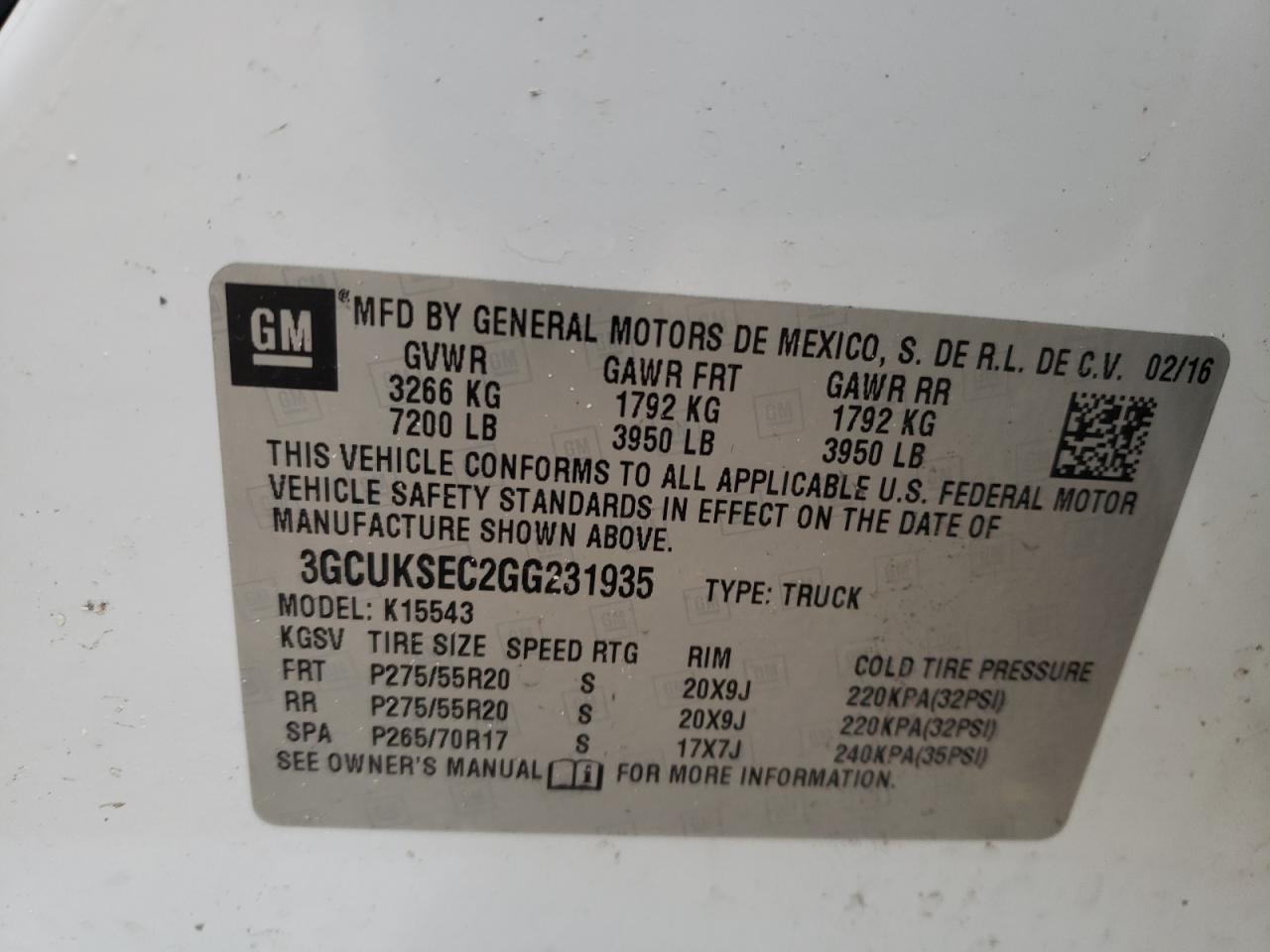 Photo 10 from auction – 2016 CHEVROLET SILVERADO with VIN 3GCUKSEC2GG231935
