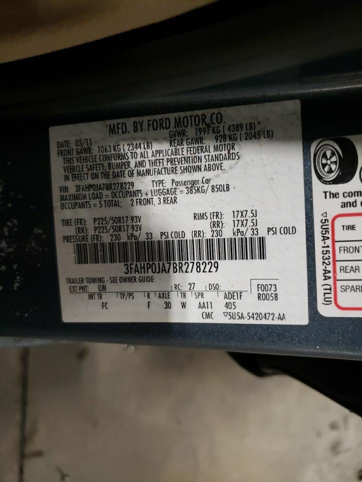 Photo 10 from auction – 2011 FORD FUSION SEL with VIN 3FAHP0JA7BR278229