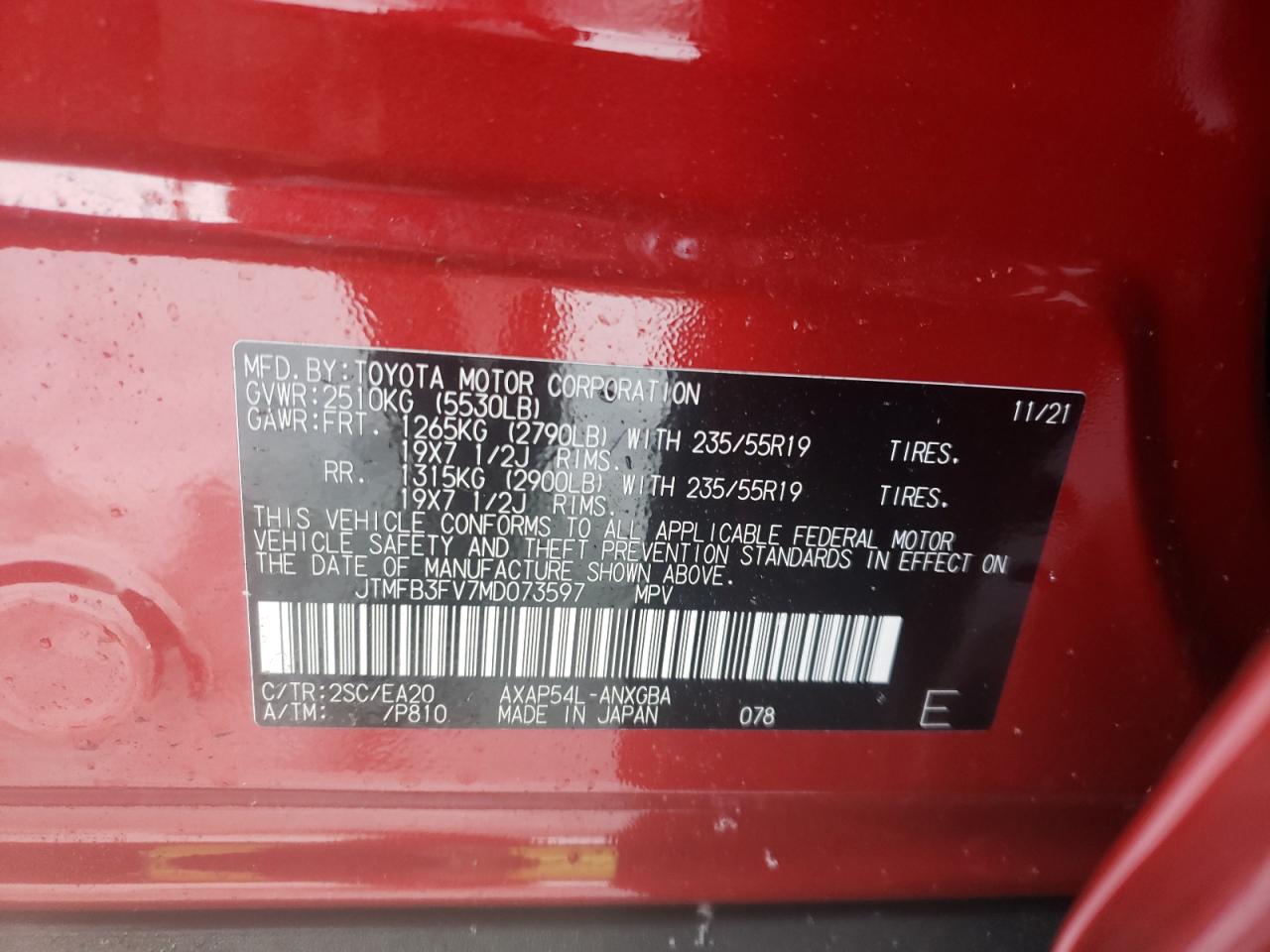 Photo 10 from auction – 2021 TOYOTA RAV4 PRIME with VIN JTMFB3FV7MD073597