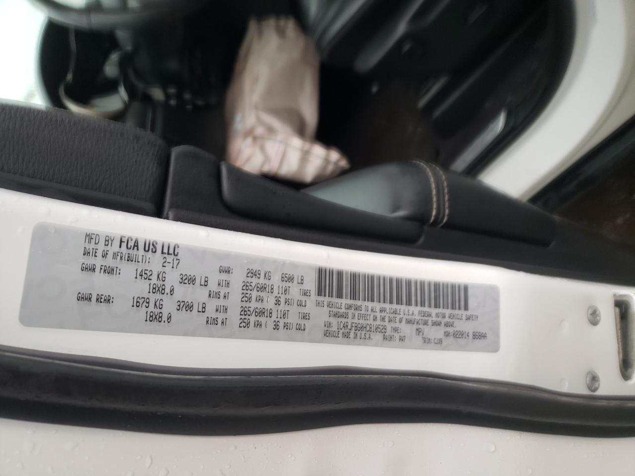 Photo 10 from auction – 2017 JEEP GRAND CHER with VIN 1C4RJFBG0HC810529