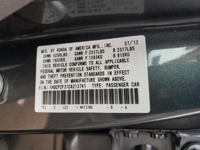Photo 10 from auction – 2012 HONDA ACCORD LX with VIN 1HGCP2F31CA213741