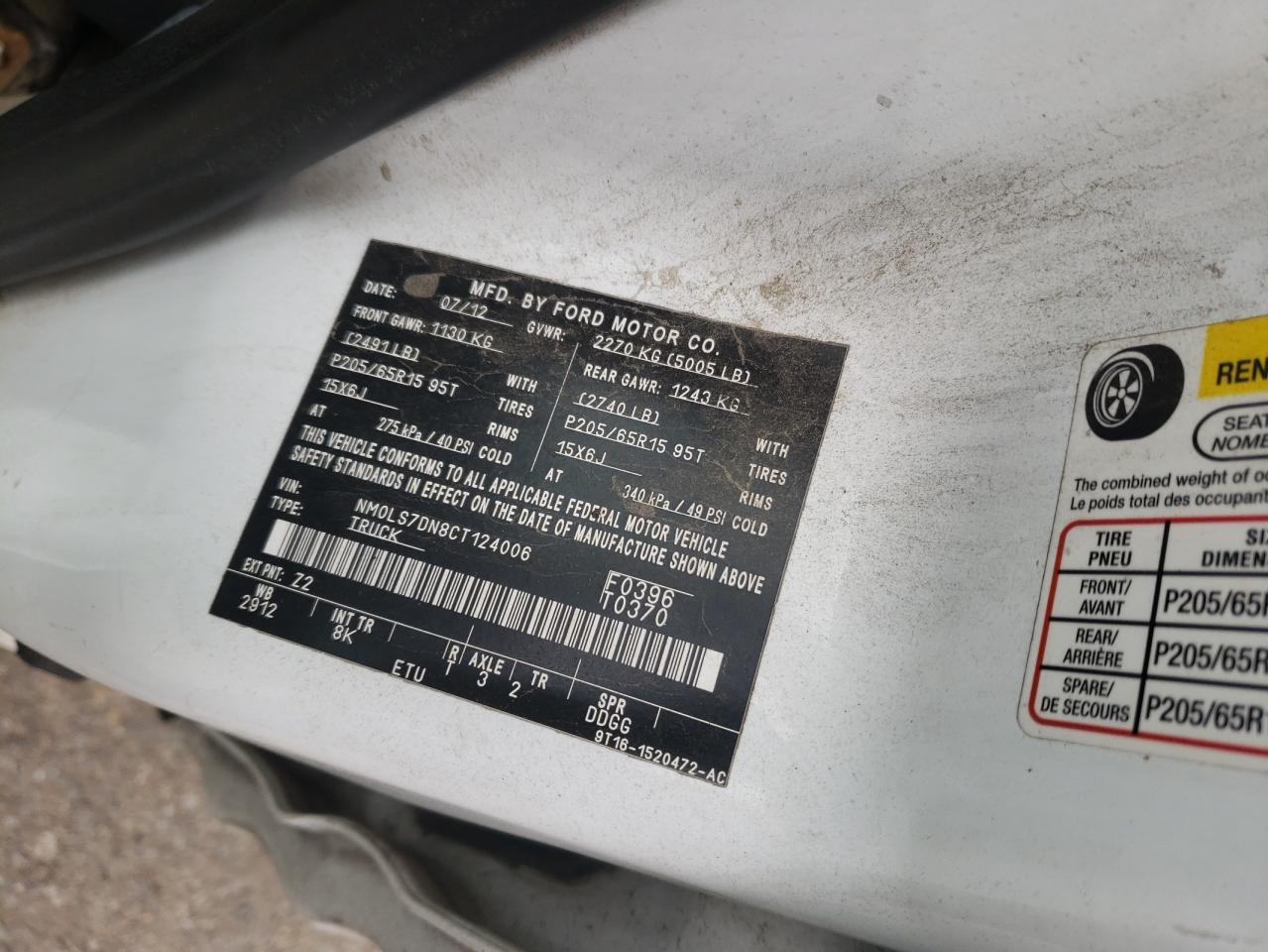 Foto 10 de la subasta – 2012 FORD TRANSIT CO con VIN NM0LS7DN8CT124006
