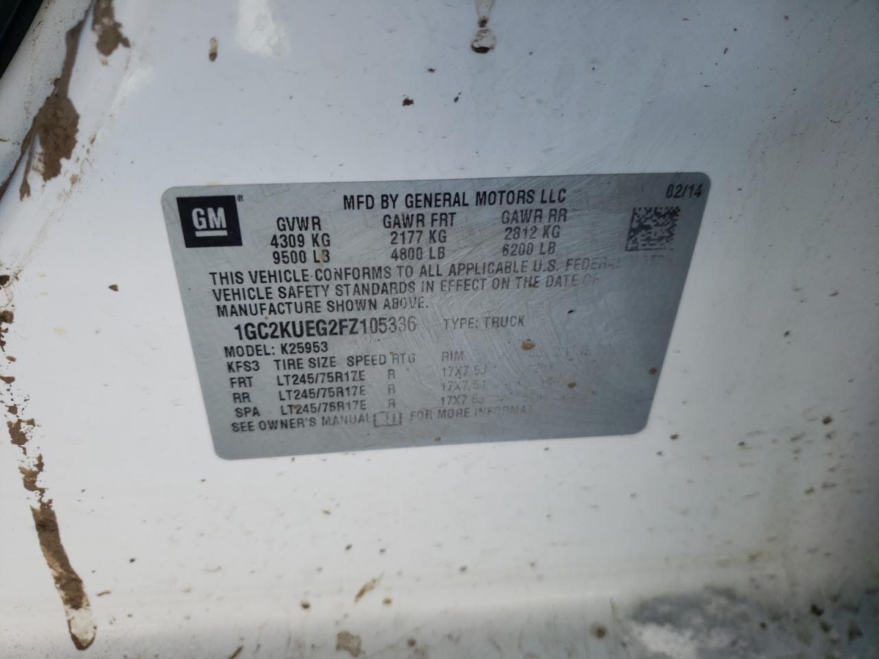 Photo 10 from auction – 2015 CHEVROLET SILVERADO with VIN 1GC2KUEG2FZ105336